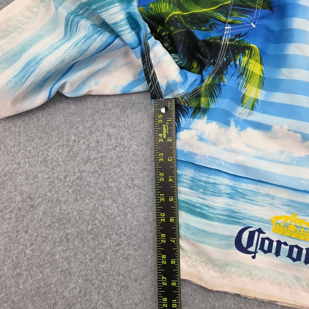 Corona Extra Tropical Palm Tree Beach Swim Trunks Men's Size‎ Large Board Shorts